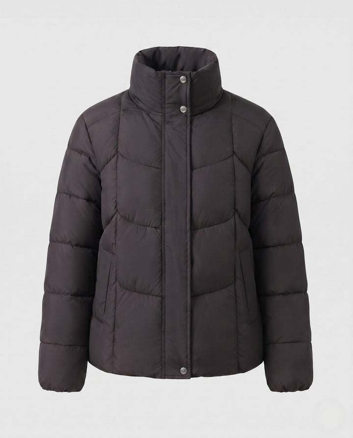 Dam Kort Vadderad Stad Puffer med Discreet Two-Way Front och Ergonomisk Baffle Quilting
