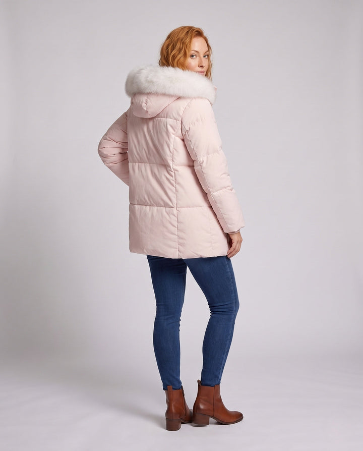 Dam Kort Thermo Puffer med Voluminous Fur Huva och Concealing A-Line Silhuett