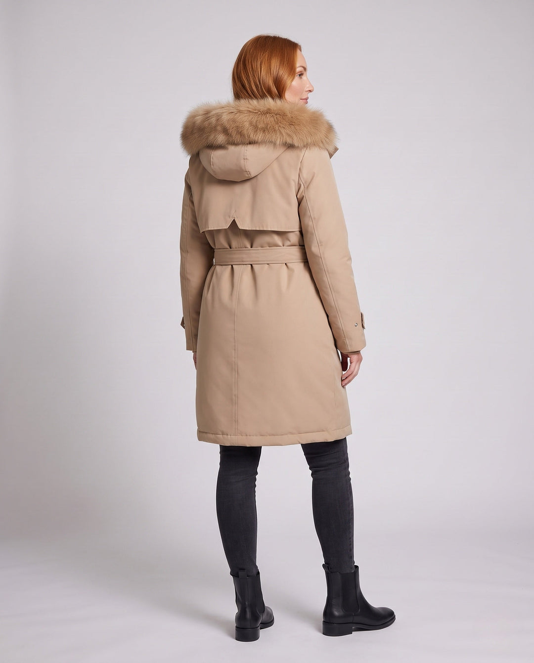 Dam Longer Vadderad Vinter Parka med Avtagbar Fur Huva och Waist Belt
