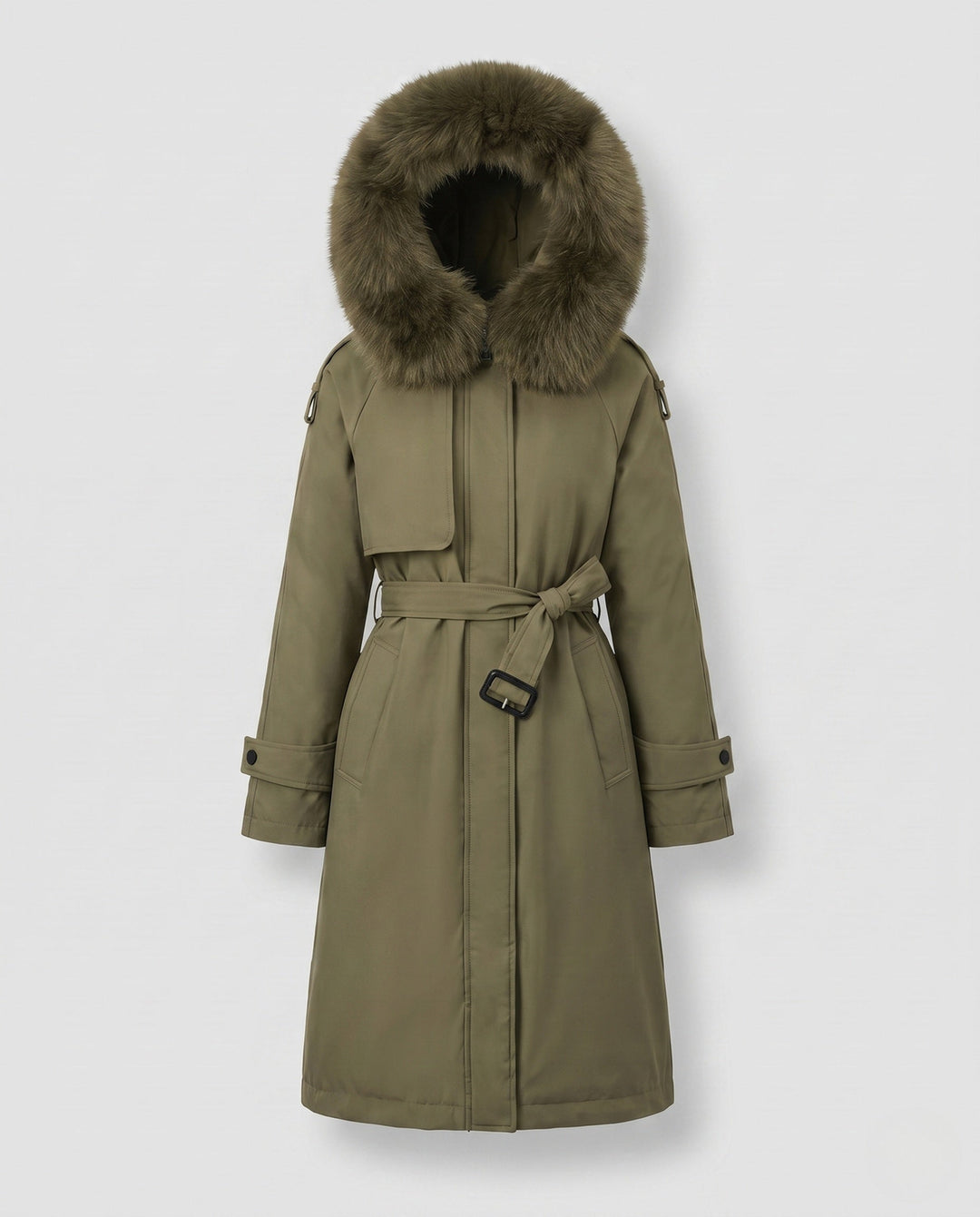 Dam Longer Vadderad Vinter Parka med Avtagbar Fur Huva och Waist Belt