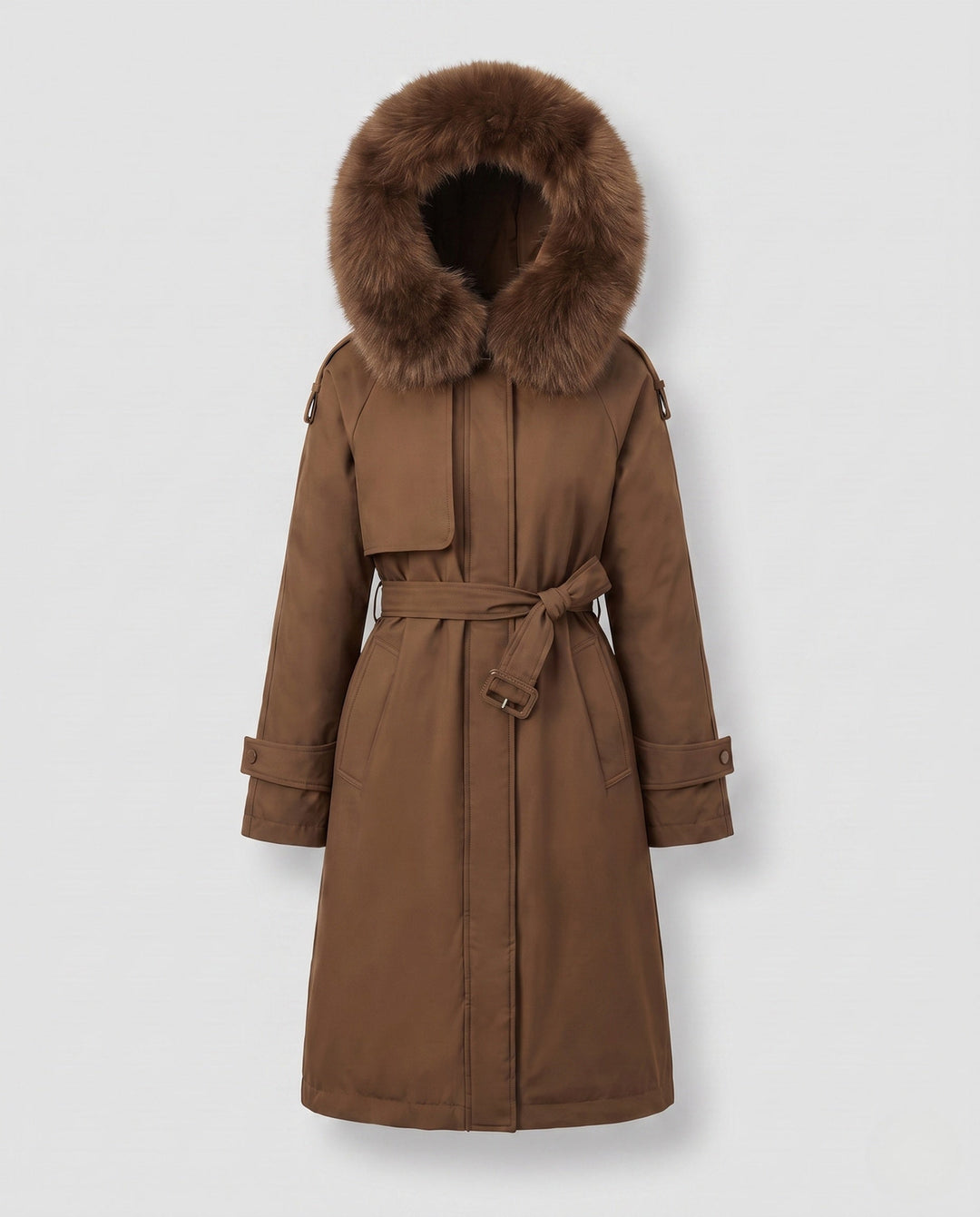 Dam Longer Vadderad Vinter Parka med Avtagbar Fur Huva och Waist Belt