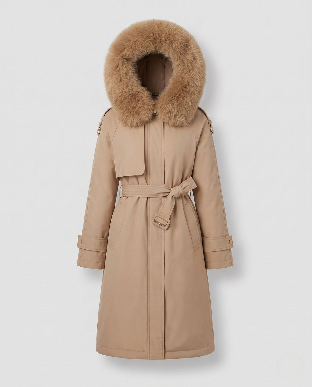 Dam Longer Vadderad Vinter Parka med Avtagbar Fur Huva och Waist Belt
