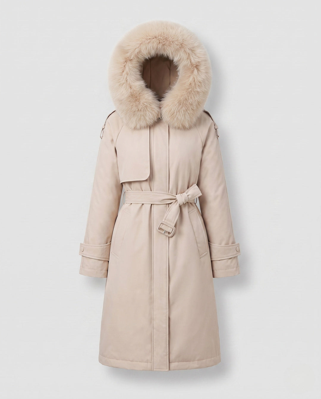 Dam Longer Vadderad Vinter Parka med Avtagbar Fur Huva och Waist Belt