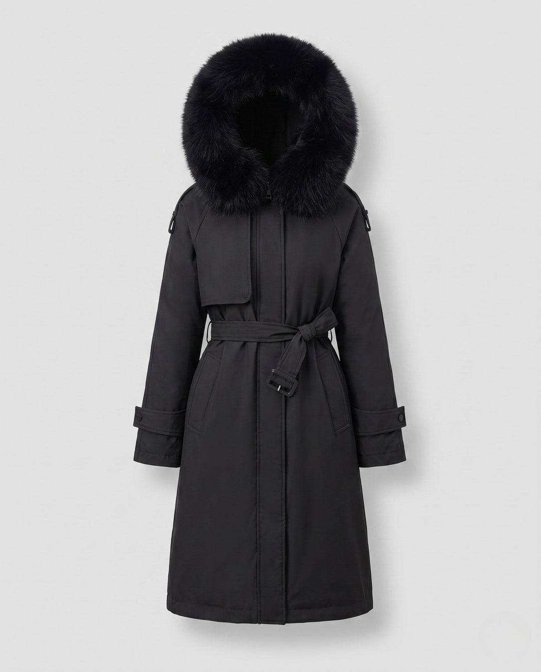 Dam Longer Vadderad Vinter Parka med Avtagbar Fur Huva och Waist Belt