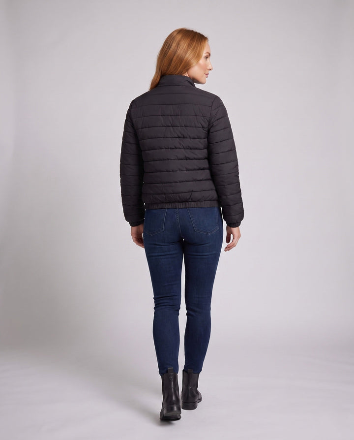 Dam Lätt Kort Quiltad Thermo Vadderad Jacka med Lock Fickor, Elastic Muddar, och Hög Stå Krage