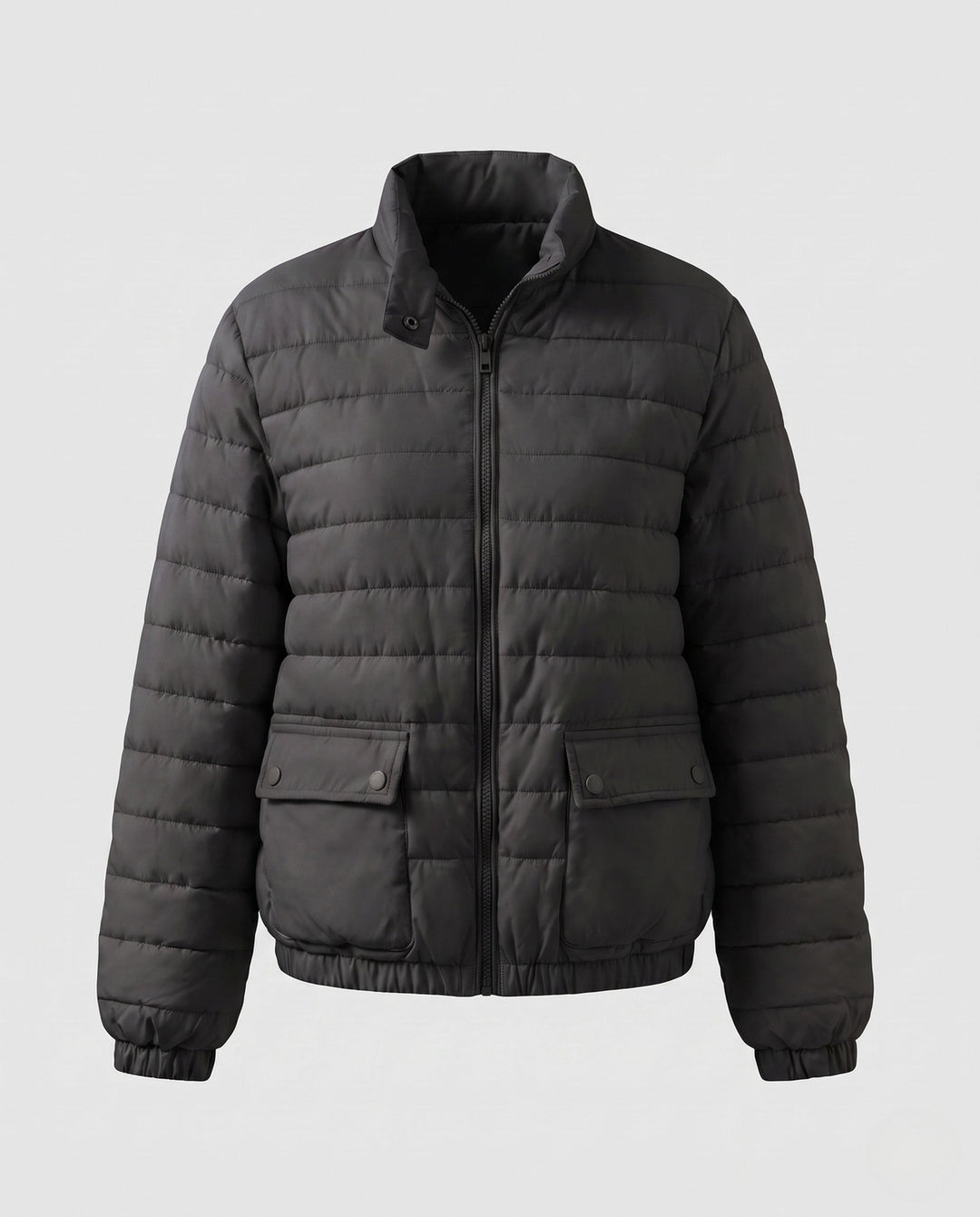 Dam Lätt Kort Quiltad Thermo Vadderad Jacka med Lock Fickor, Elastic Muddar, och Hög Stå Krage