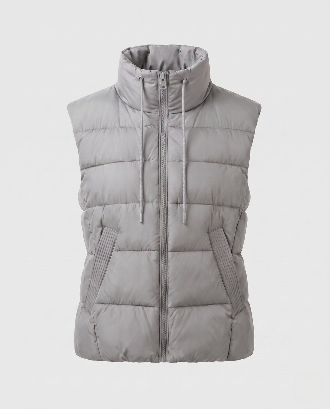 Dam Lätt Vadderad Sleeveless Quiltad Väst med Hög Stå Krage, Two-Way Dragkedja och Justerbar Drawstring Nederkant.