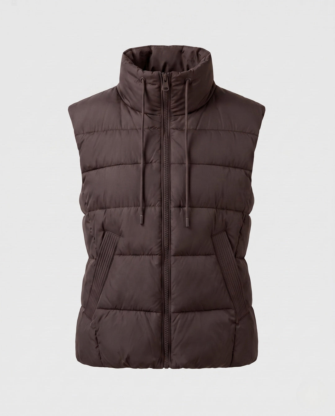 Dam Lätt Vadderad Sleeveless Quiltad Väst med Hög Stå Krage, Two-Way Dragkedja och Justerbar Drawstring Nederkant.
