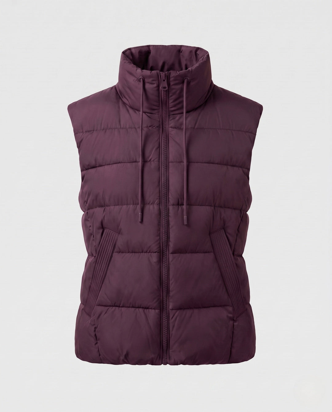 Dam Lätt Vadderad Sleeveless Quiltad Väst med Hög Stå Krage, Two-Way Dragkedja och Justerbar Drawstring Nederkant.