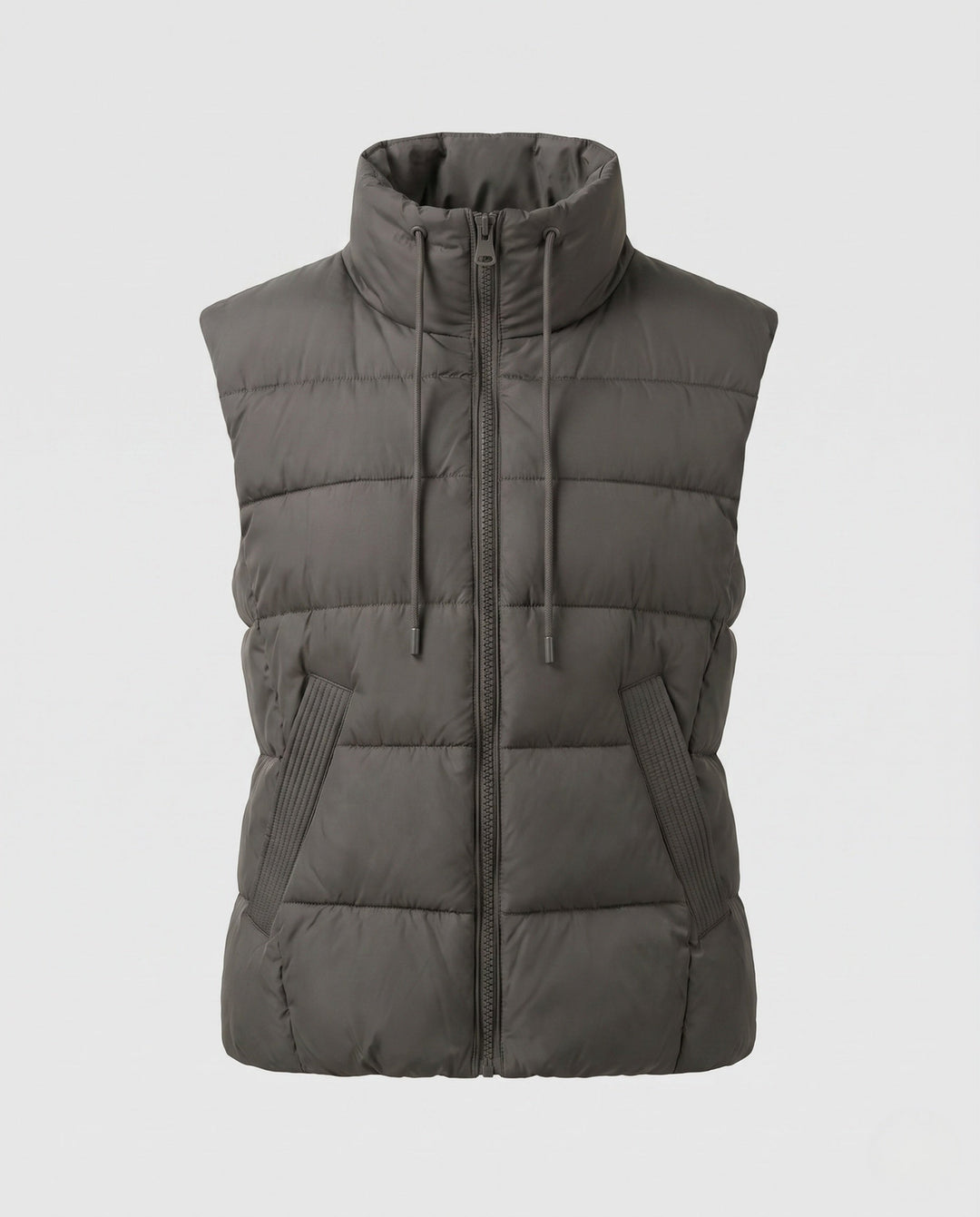Dam Lätt Vadderad Sleeveless Quiltad Väst med Hög Stå Krage, Two-Way Dragkedja och Justerbar Drawstring Nederkant.