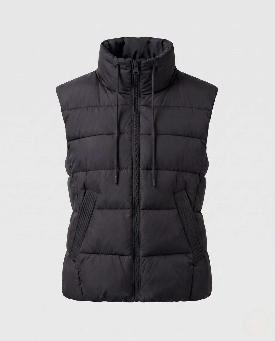 Dam Lätt Vadderad Sleeveless Quiltad Väst med Hög Stå Krage, Two-Way Dragkedja och Justerbar Drawstring Nederkant.