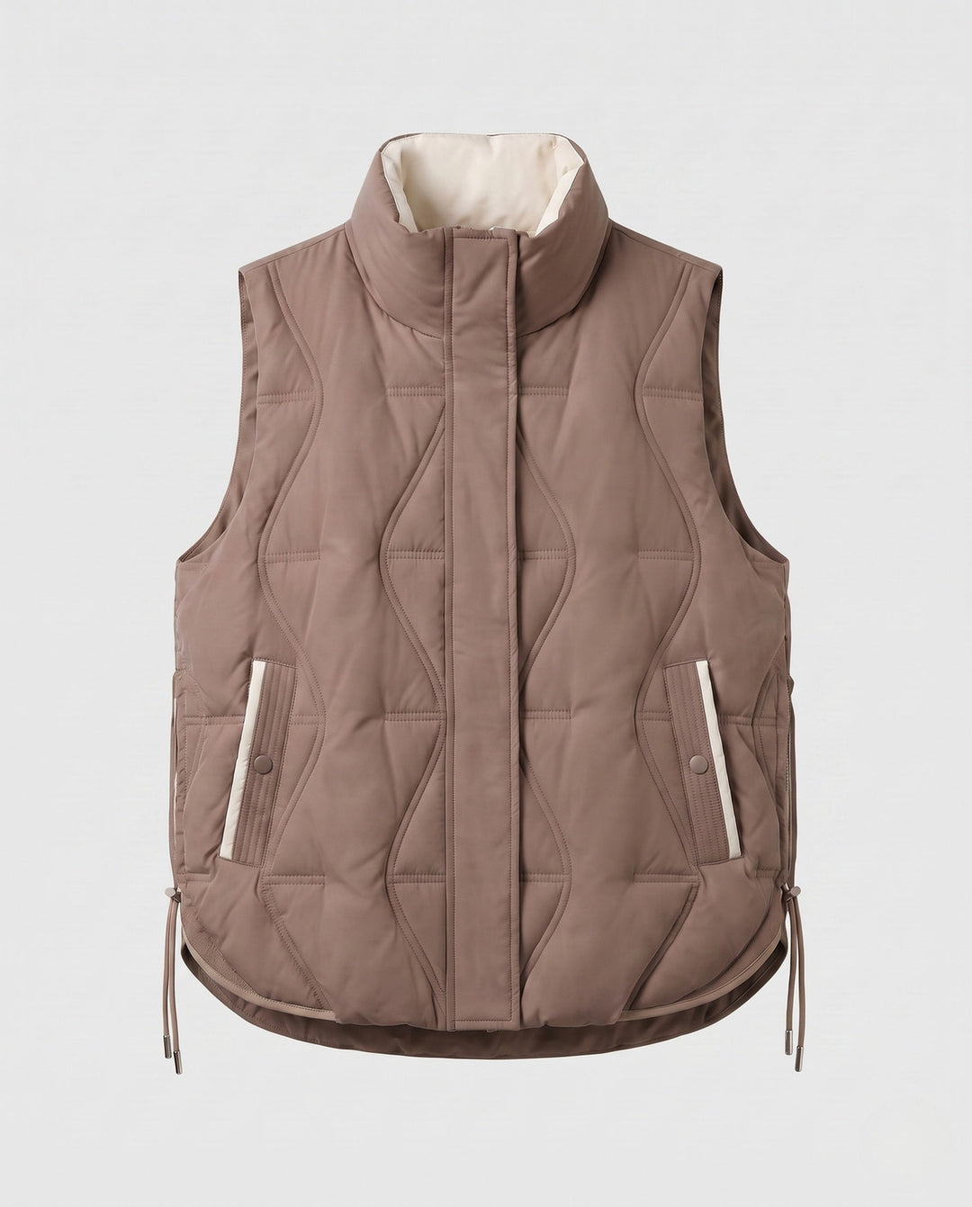 Dam Lätt Vadderad Outdoor Quiltad Väst med Asymmetric Front Panel och Side Drawstring