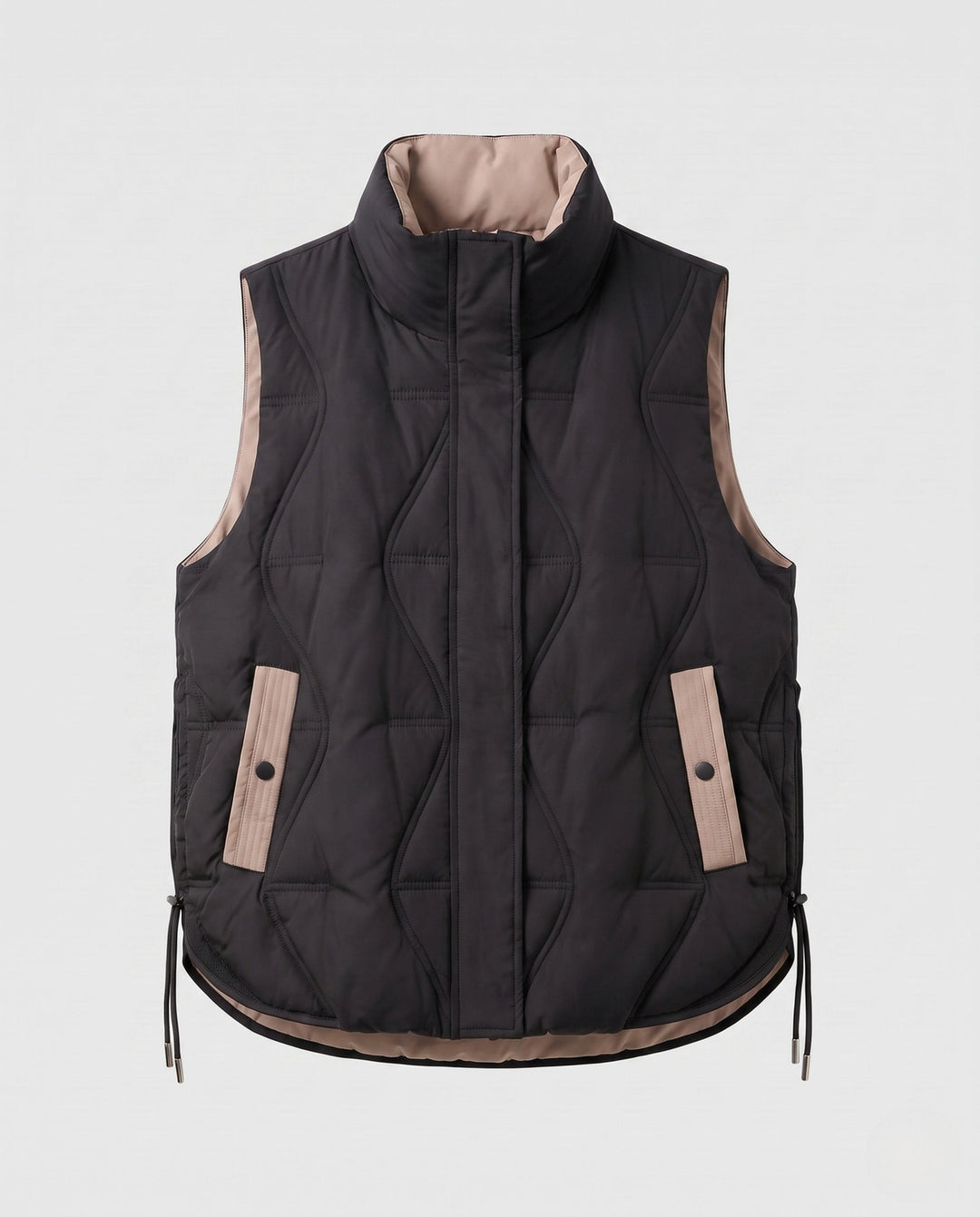 Dam Lätt Vadderad Outdoor Quiltad Väst med Asymmetric Front Panel och Side Drawstring