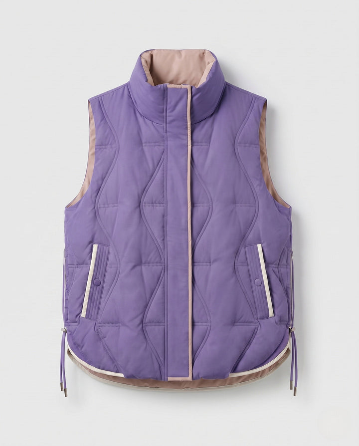 Dam Lätt Vadderad Outdoor Quiltad Väst med Asymmetric Front Panel och Side Drawstring