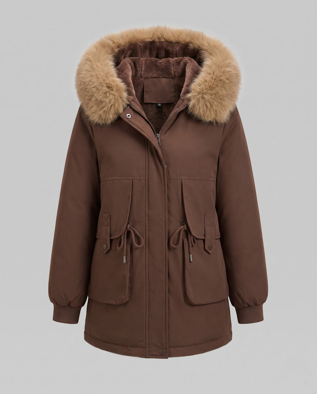 Dam Mid-Length Thermoparka med Voluminous Faux Fur Krage, Teddy Inner Foder, och Funktionell Lock Fickor
