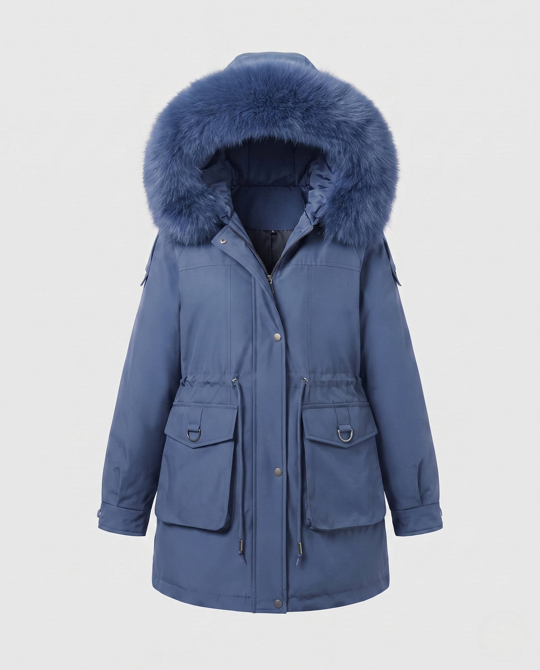 Dam Modern Utility Parka med Extra Stora Krage i Fur Look och Funktionell Flerfärgad-Fickor