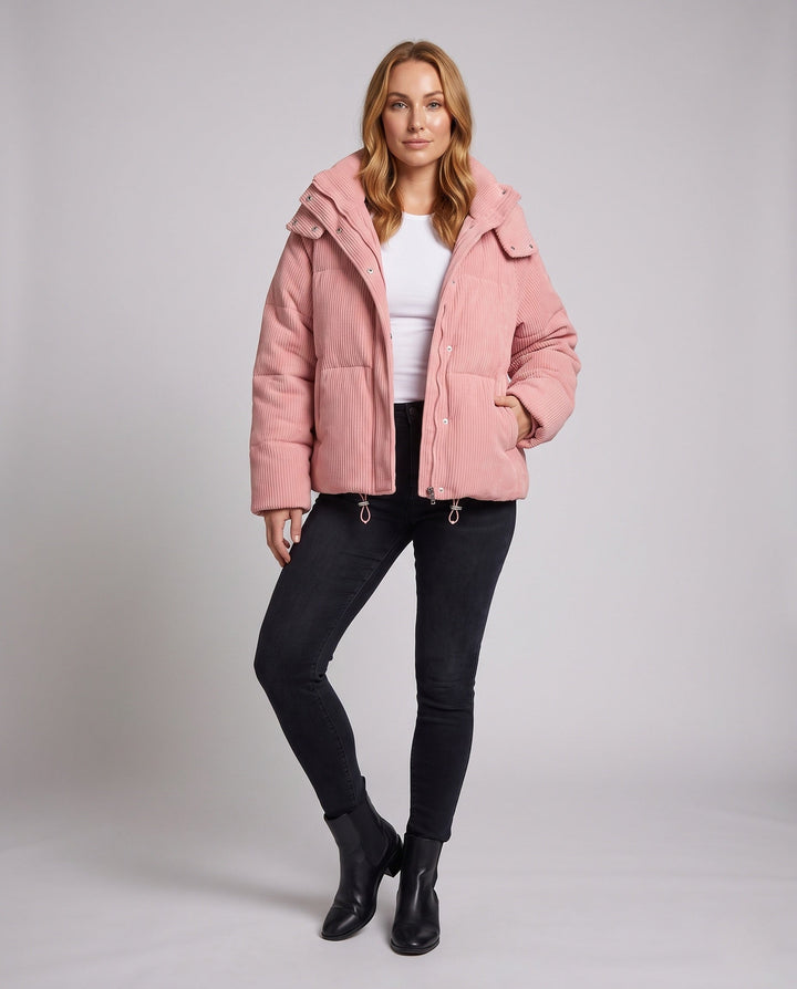 Dam Oversize Cord Vadderad Jacka med Huva och Värmande Termisk Insulation