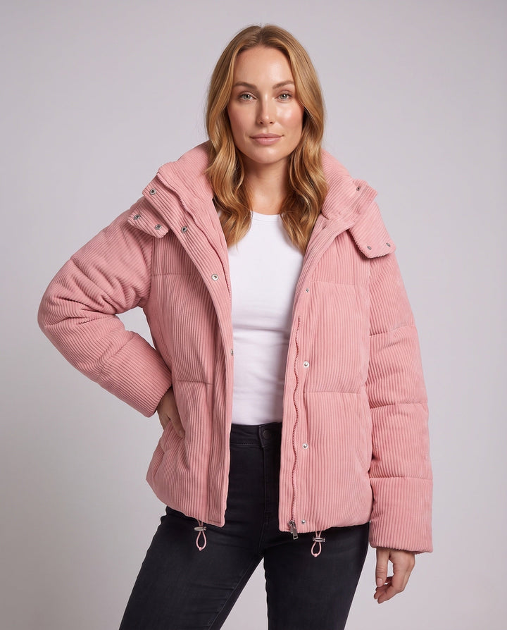 Dam Oversize Cord Vadderad Jacka med Huva och Värmande Termisk Insulation
