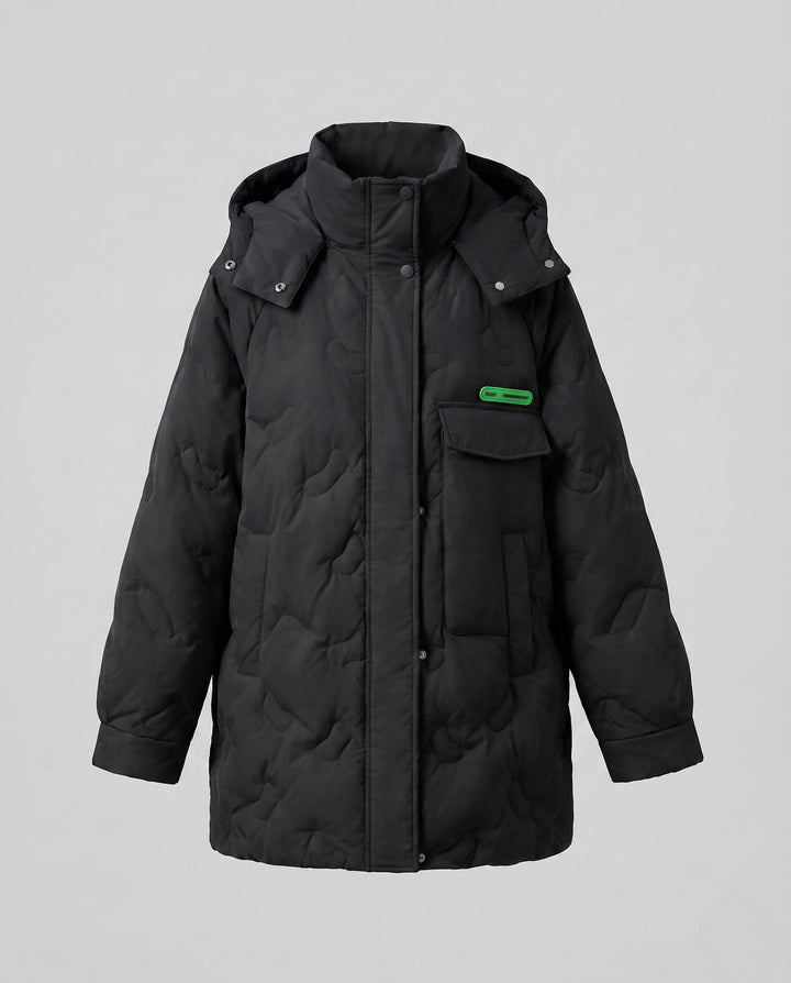 Dam Oversize Quiltad Jacka med Hög Stå Krage och Stora Patch Fickor
