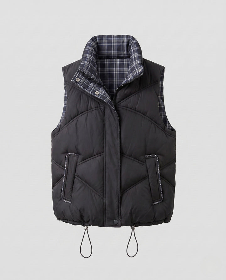Dam Non-Vadderad Sleeveless Quiltad Väst i Boxig Skärning med Hög Stå Krage, Drawstring Nederkant och Side Slit Fickor