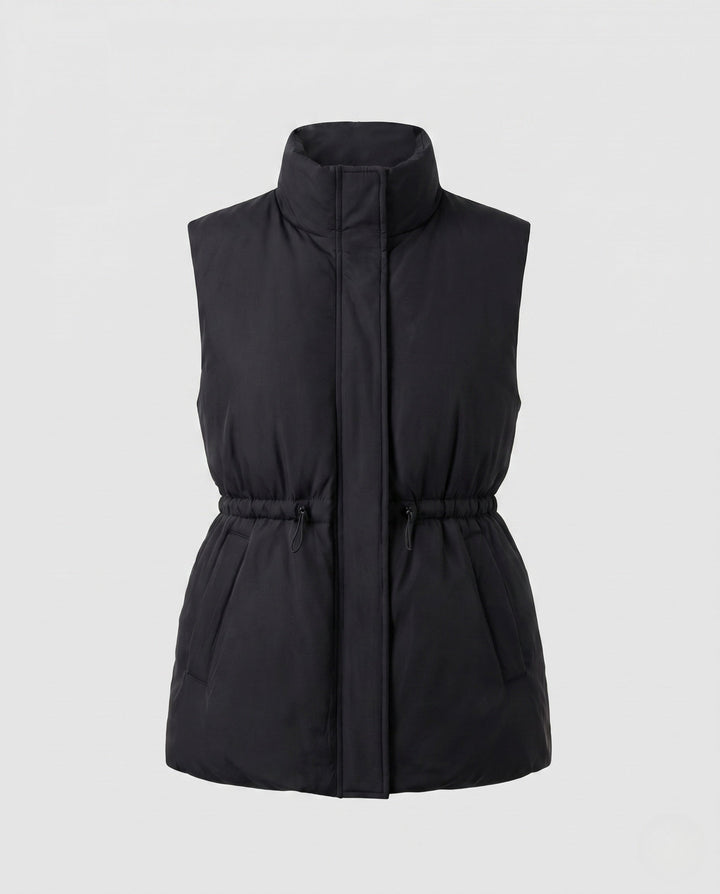 Dam Nano Vadderad Lång Väst med Huva, Drawstring Waist och Two-Way Dragkedja