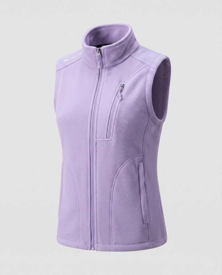 Dam Lätt Fleece Väst med Hög Standing Krage, Front Dragkedja och Two-Way Dragkedja