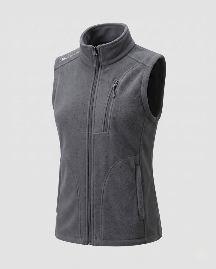 Dam Lätt Fleece Väst med Hög Standing Krage, Front Dragkedja och Two-Way Dragkedja