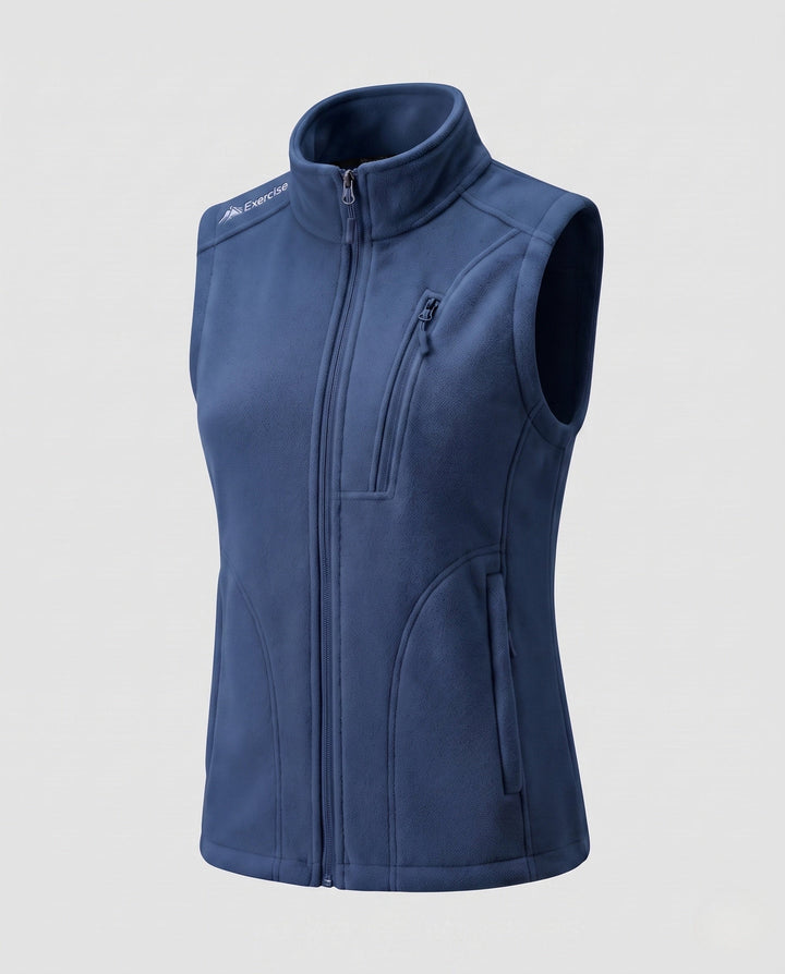 Dam Lätt Fleece Väst med Hög Standing Krage, Front Dragkedja och Two-Way Dragkedja
