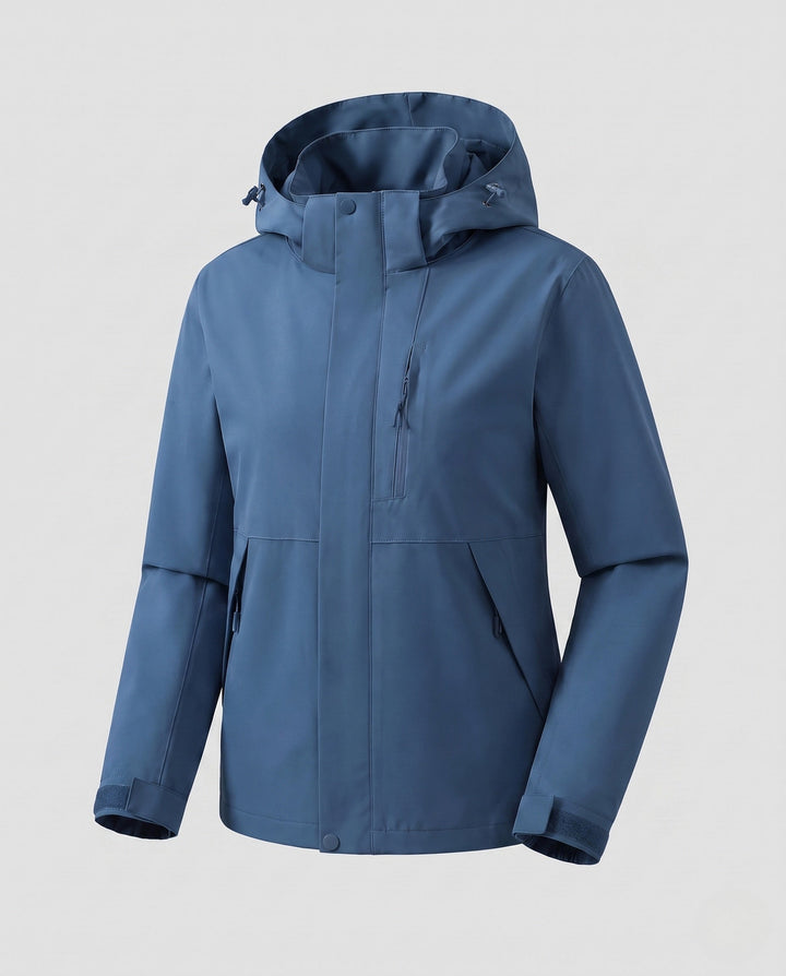 Dam Lätt Softshell med Huva Jacka med Dold Front Knäppning och Justerbar Velcro Muddar