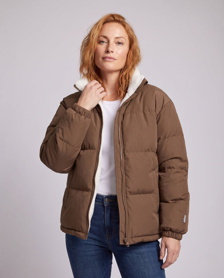 Dam Oversize Termisk Vadderad Jacka med Teddy Foder, Hög Komfort Krage och Elastic Muddar