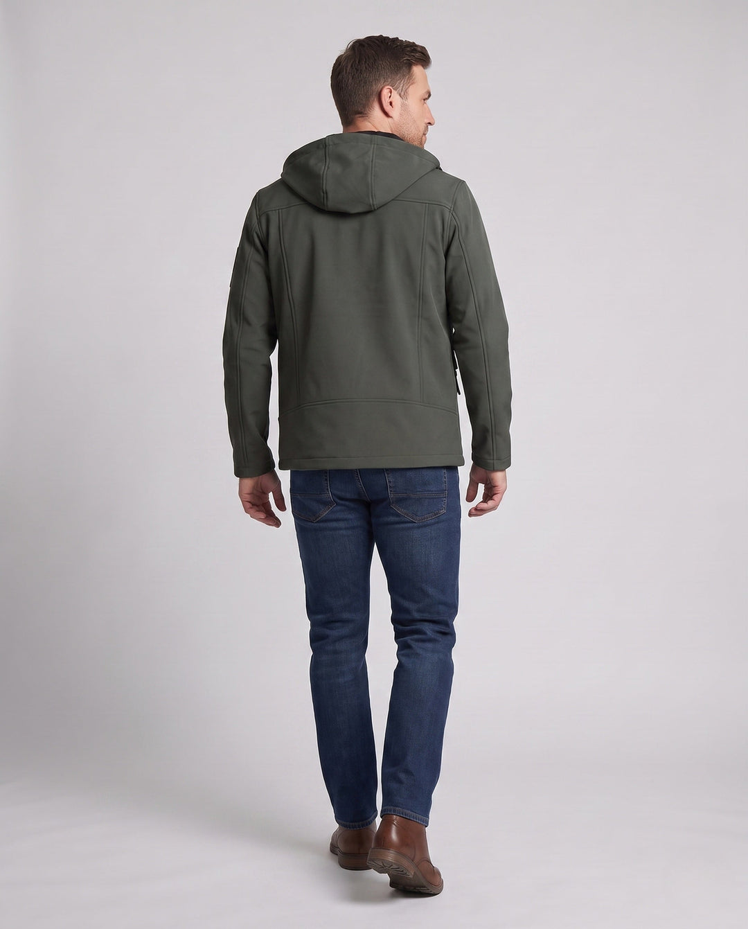 Herr Lätt Softshell Parkas med Huva, Vindresistent Yta, Dold Dragkedja, och Lockfickor
