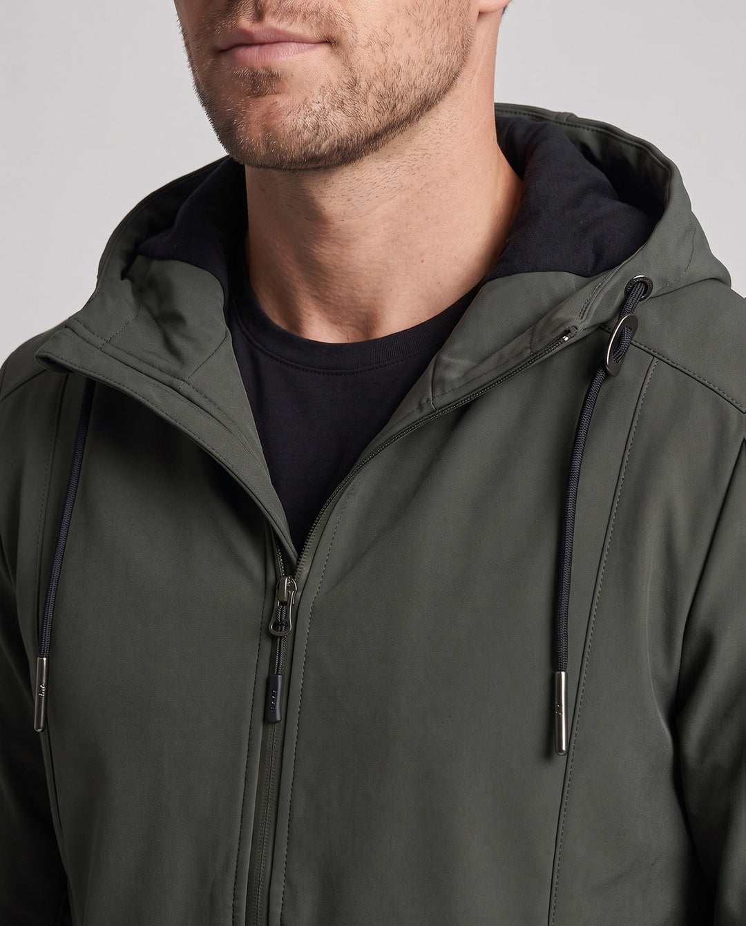 Herr Lätt Softshell Parkas med Huva, Vindresistent Yta, Dold Dragkedja, och Lockfickor