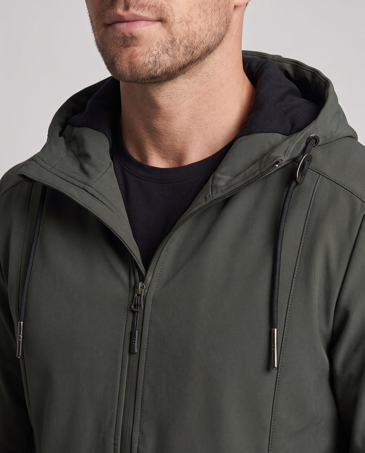 Herr Lätt Softshell Parkas med Huva, Vindresistent Yta, Dold Dragkedja, och Lockfickor
