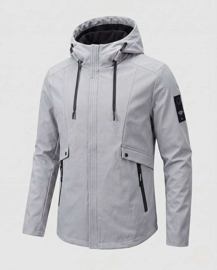 Herr Lätt Softshell Parkas med Huva, Vindresistent Yta, Dold Dragkedja, och Lockfickor