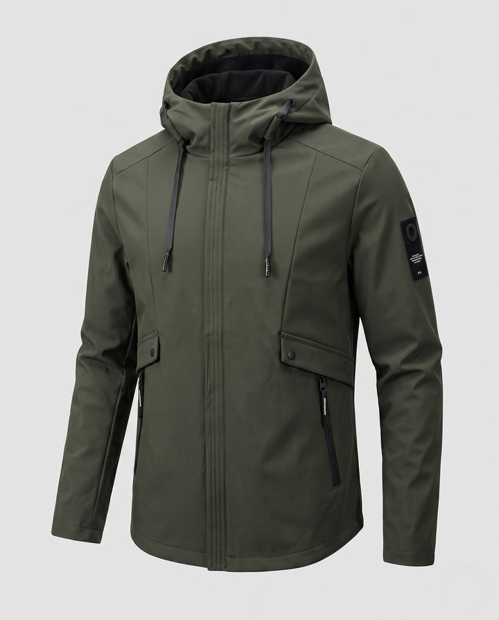 Herr Lätt Softshell Parkas med Huva, Vindresistent Yta, Dold Dragkedja, och Lockfickor