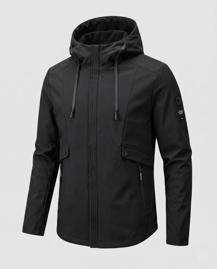 Herr Lätt Softshell Parkas med Huva, Vindresistent Yta, Dold Dragkedja, och Lockfickor