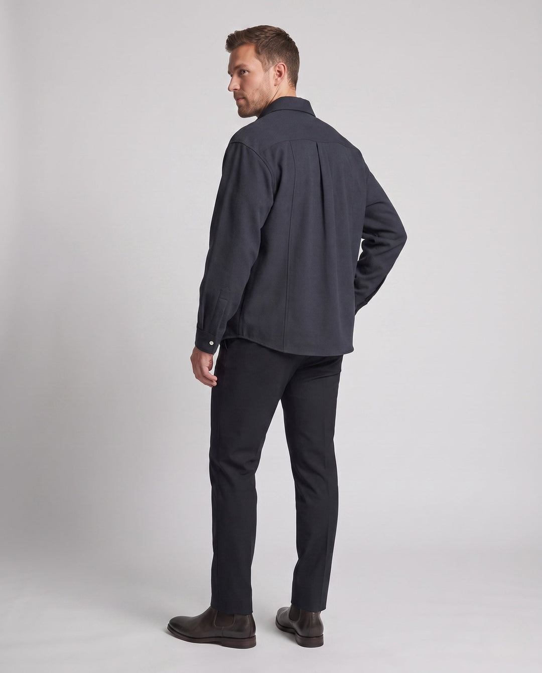 Herr Oversized Skjortjacka med Tryckknapp Knapp Slå, Rounded Fåll och Mjuk Canvas Tyg