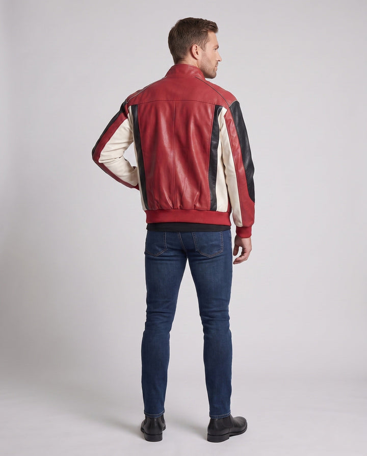 Herr Racing Driver-Inspired Läderimitation Jacka med Logo Prints och Ståkrage