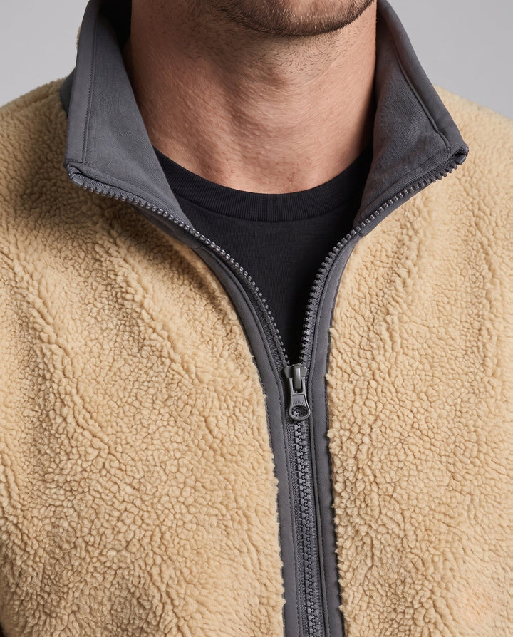 Herr termo fleece jacka med Sherpa foder, hög ståkrage och dold dragkedja fickor