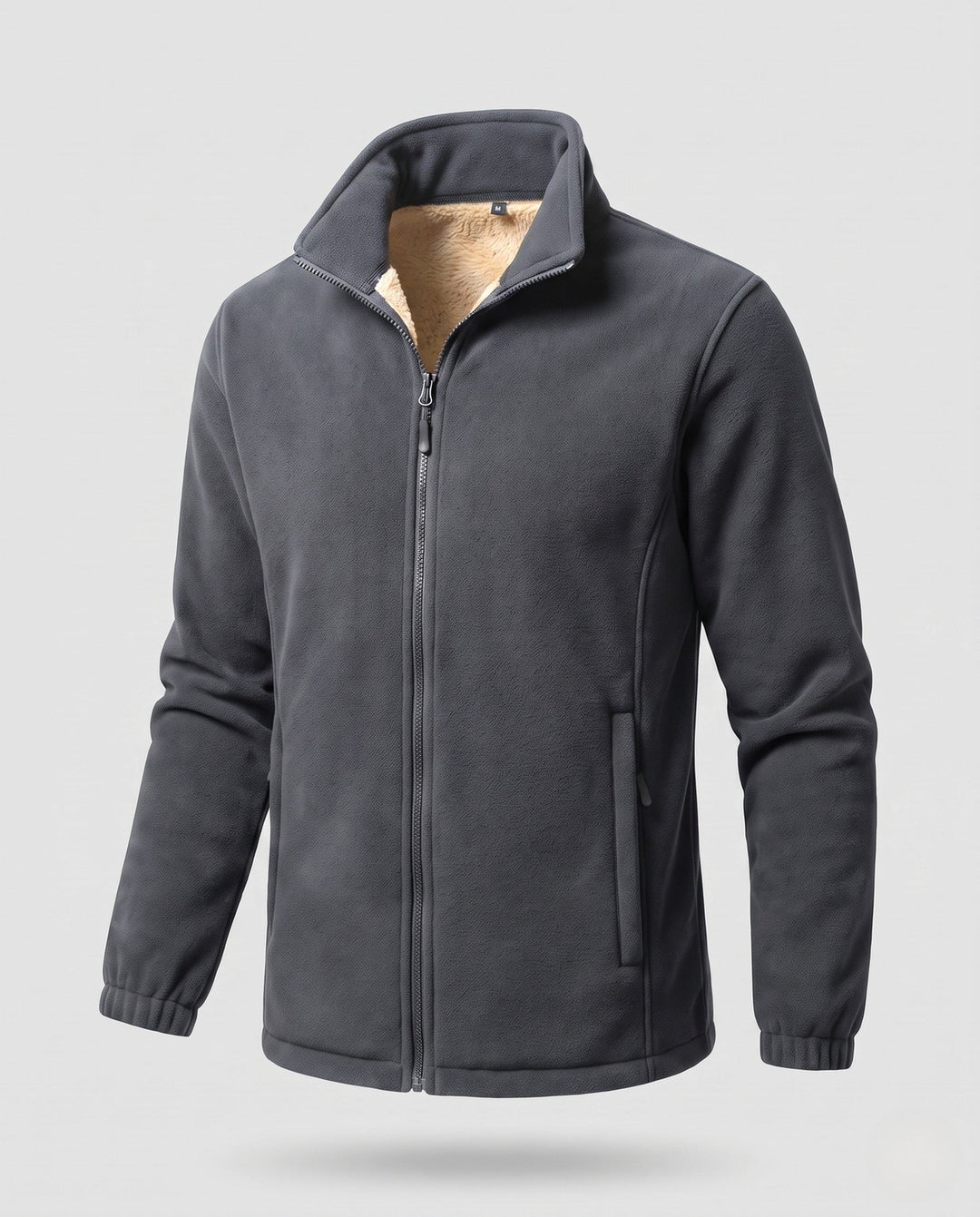 Herr termo fleece jacka med Sherpa foder, hög ståkrage och dold dragkedja fickor