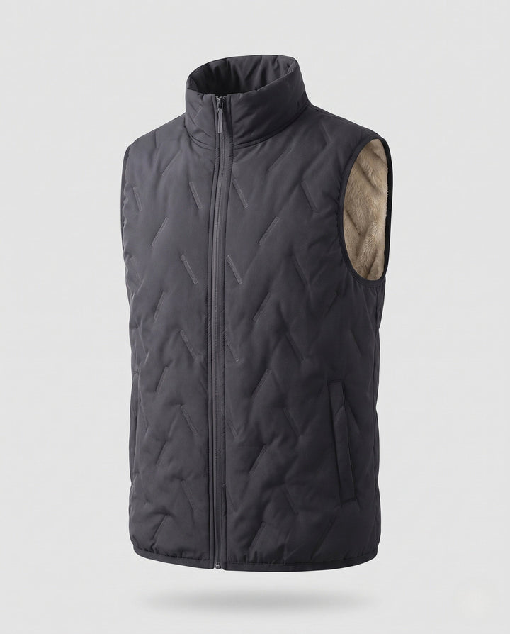 Herr Värmande Quiltad Fleece Inner Väst med Teddyfoder, Dold Dragkedja och Praktisk Sidofickor