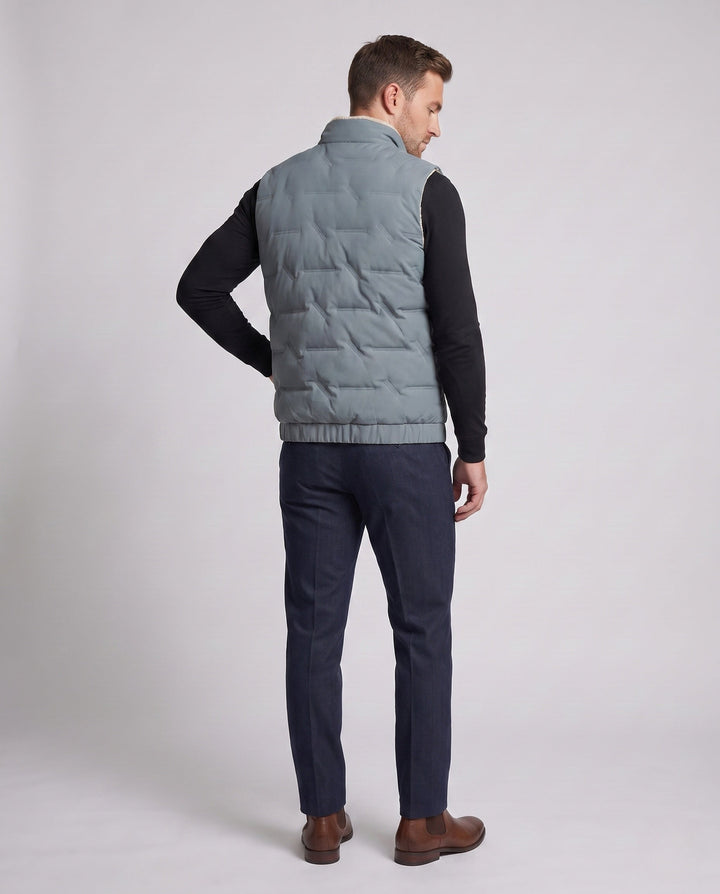 Herr Vadderad Fleece-Fodrad Quiltad Väst med Teddy Innerfoder, Ståkrage, och Dold Dragkedja
