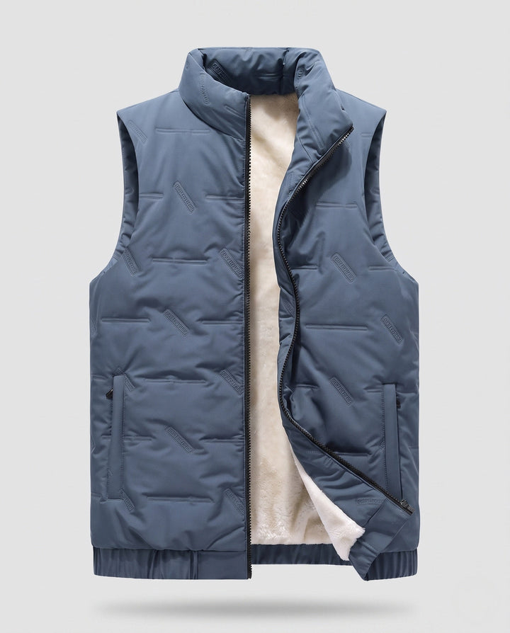 Herr Vadderad Fleece-Fodrad Quiltad Väst med Teddy Innerfoder, Ståkrage, och Dold Dragkedja