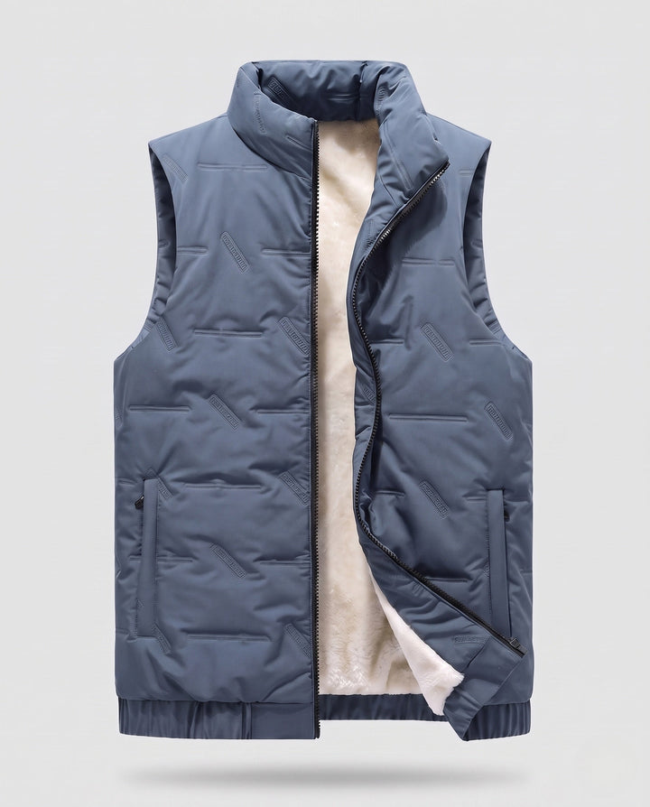 Herr Vadderad Fleece-Fodrad Quiltad Väst med Teddy Innerfoder, Ståkrage, och Dold Dragkedja
