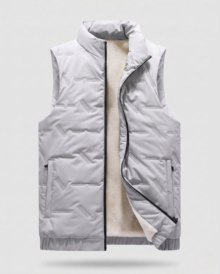 Herr Vadderad Fleece-Fodrad Quiltad Väst med Teddy Innerfoder, Ståkrage, och Dold Dragkedja