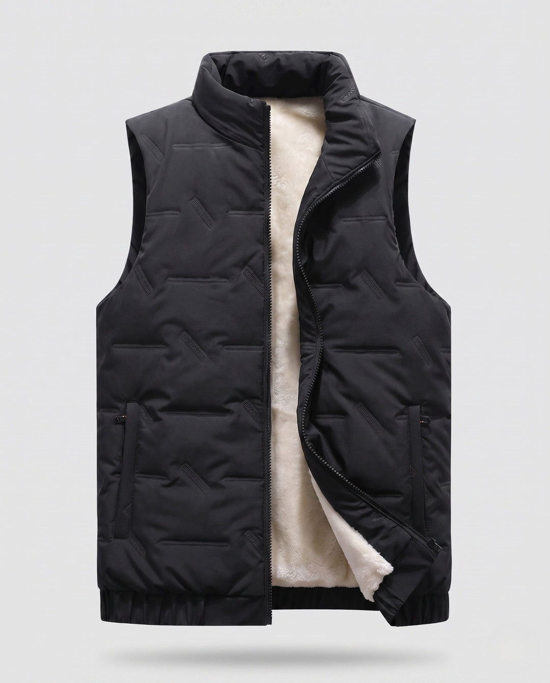 Herr Vadderad Fleece-Fodrad Quiltad Väst med Teddy Innerfoder, Ståkrage, och Dold Dragkedja