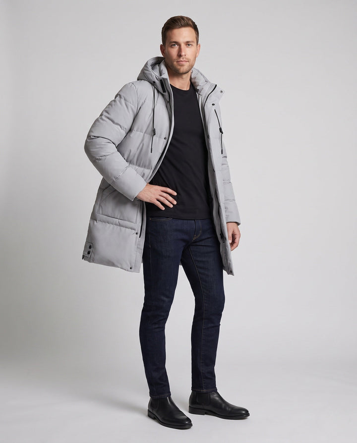 Herr Vindtät Termisk Parkas med Dold Fram Lock och Dragsko Huva