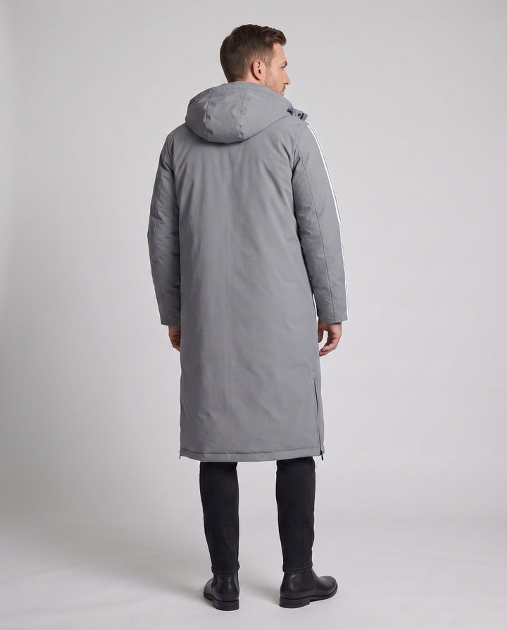Unisex Longer Quiltad Vinter Parka med Huva och Sportig Ärm Stripes