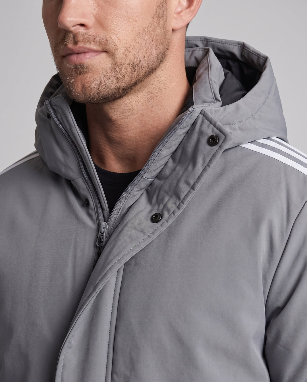 Unisex Longer Quiltad Vinter Parka med Huva och Sportig Ärm Stripes