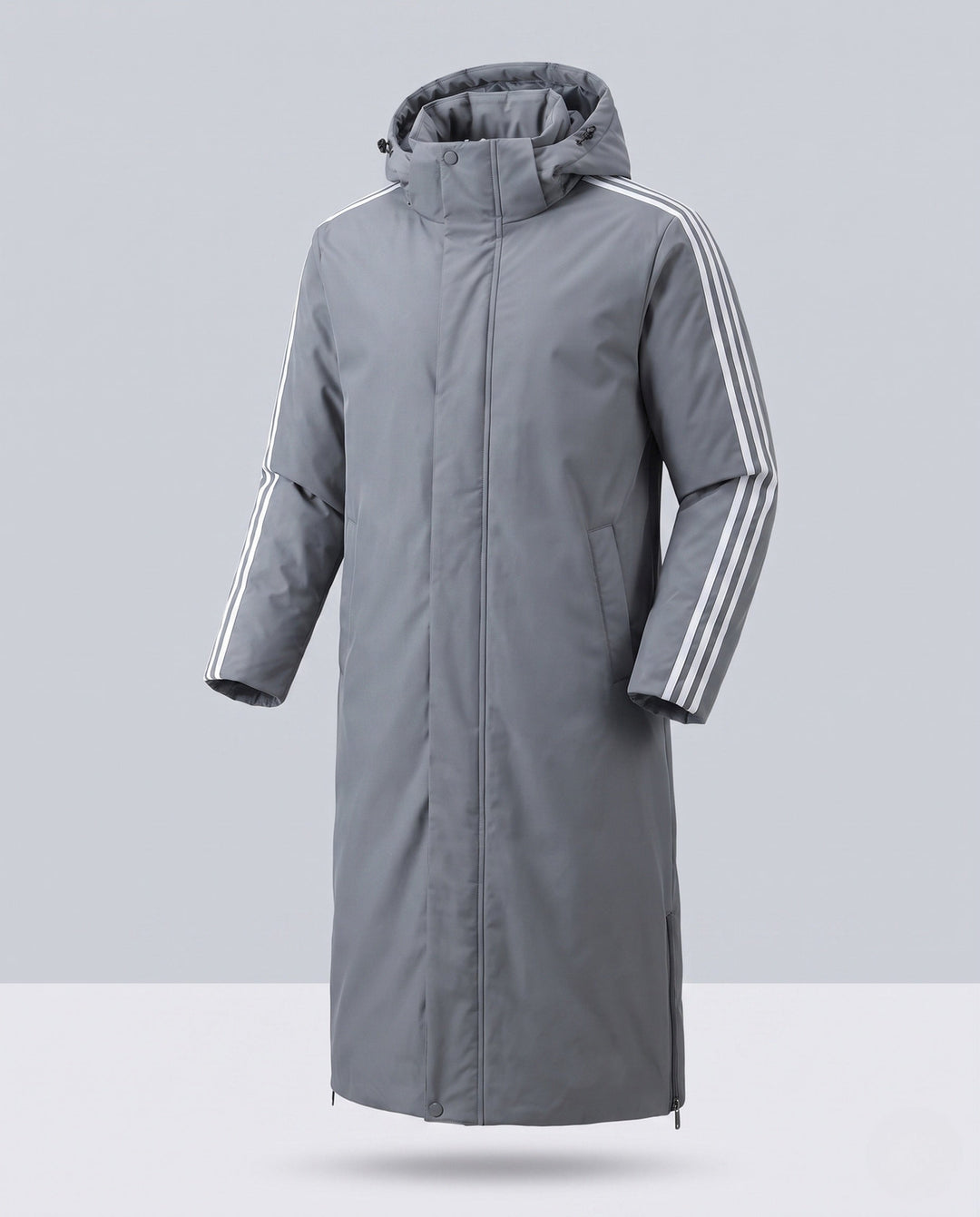 Unisex Longer Quiltad Vinter Parka med Huva och Sportig Ärm Stripes